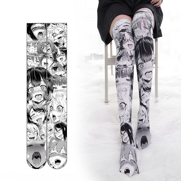 

two-dimensional personalized printed over-the-knee student velvet two-dimensional personalized leg socks cartoon expression pattern sports s, Black