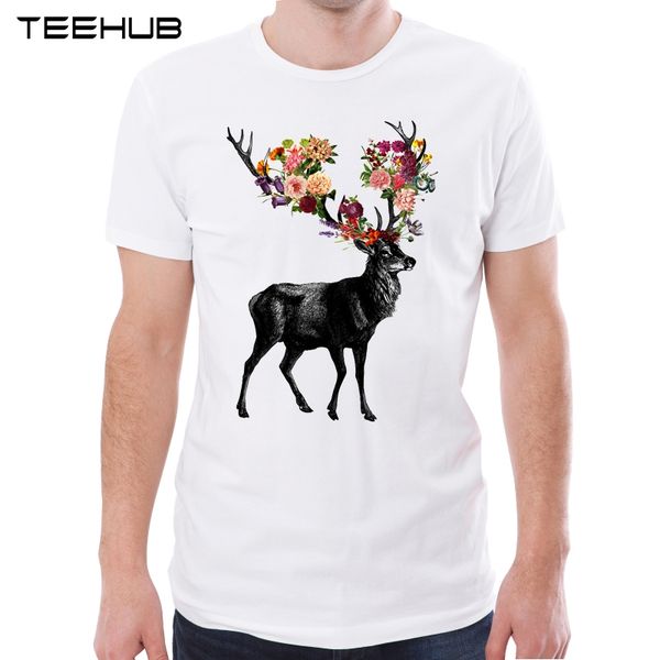 

teehub new arrival 2019 men fashion deer floral printed t-shirt short sleeve tee hipster cool design