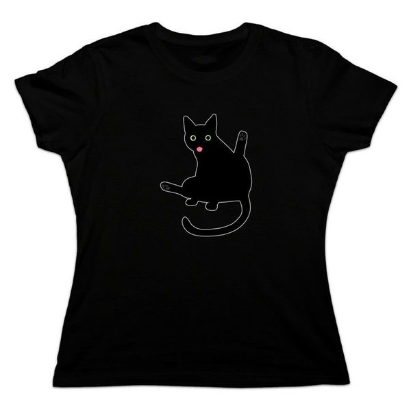 

black cat lifting leg and licking women's novelty t-shirt sweatshirt tee shirt
