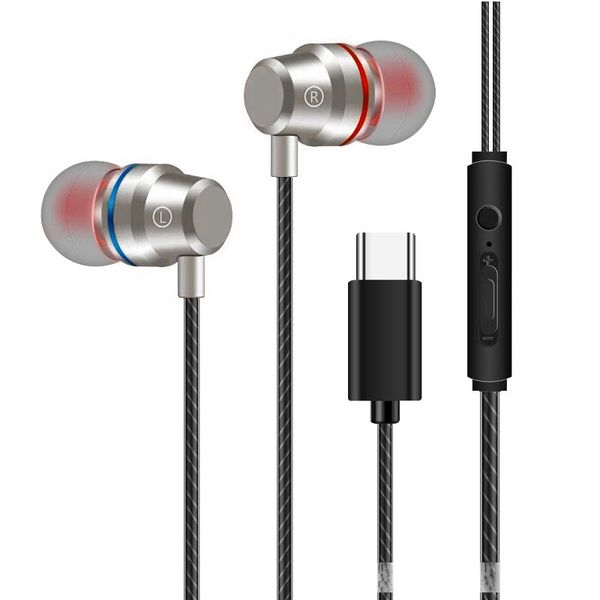 

metal type c type-c in-ear earphone headphone subwoofer wired mic wire control for mobile phone mp3 300pcs/lot