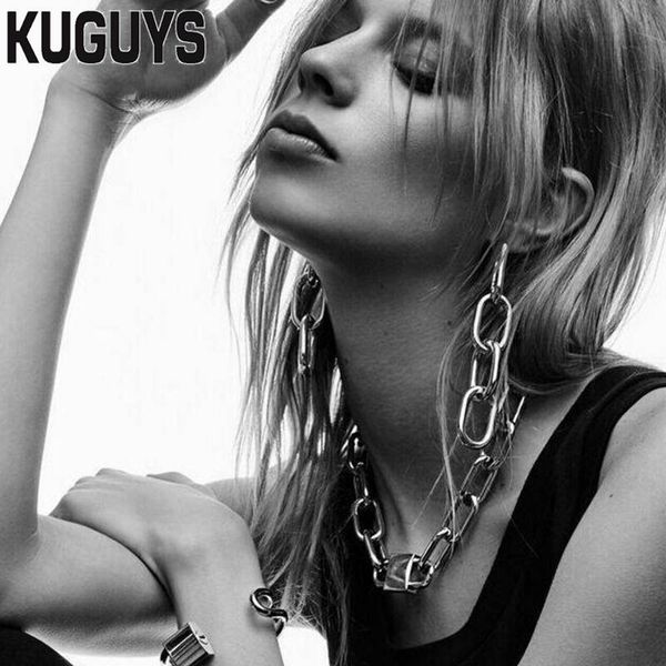 

kuguys ribbon jewelry womens gold silver color chain cool dangle earrings for women hiphop long drop earring