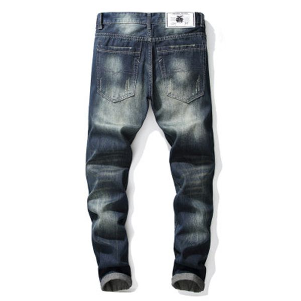 

european american style fashion brand mens jeans luxury men straight denim trousers hole zipper slim blue jeans for men's clothing