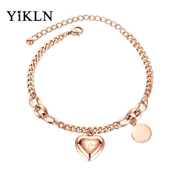 

charm bracelets yikln fashion stainless steel love heart & round tag for women girls bohemia chain bracelet jewelry yogs1066, Golden;silver