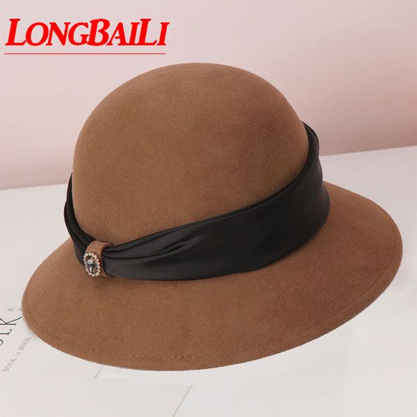 

stingy brim hats longbaili winter women fashion wool felt chapeau fedoras pwsv033, Blue;gray