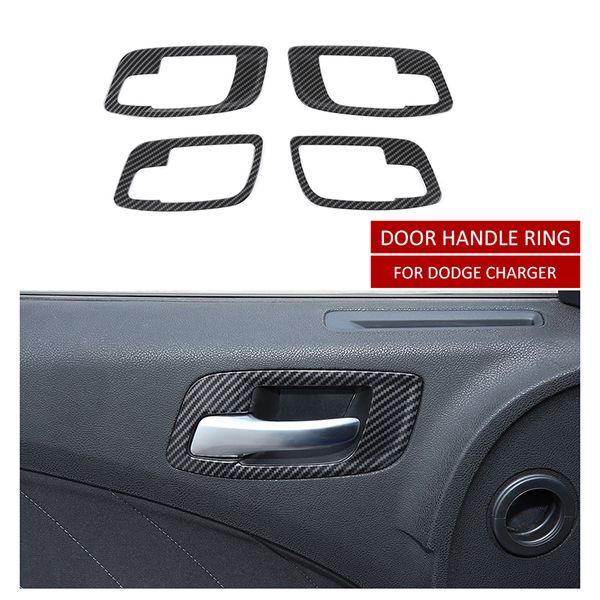 

carbon fiber door inner handle ring trim for dodge charger 2011+ auto interior accessories