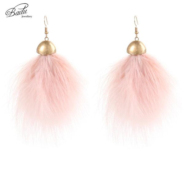 

badu romantic pink ostrich feather earring lovely dangle girls fashion jewelry light weight feather earrings gift girlfriend, Silver