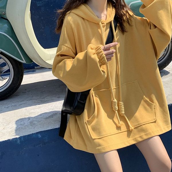 

mid-length hooded sweater women's trendy ins autumn 2020 new pullover pullover pulloverpulloverkorean style loose bf all-match long sle, Black