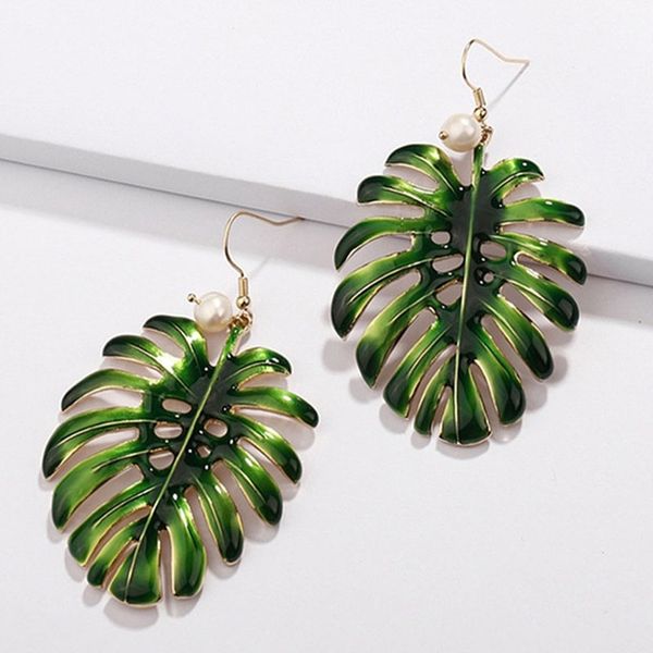 

dangle & chandelier bohemian tree leaves long pendant earrings green statement women fashion plant drop earring luxury elegant fine jewelry, Silver