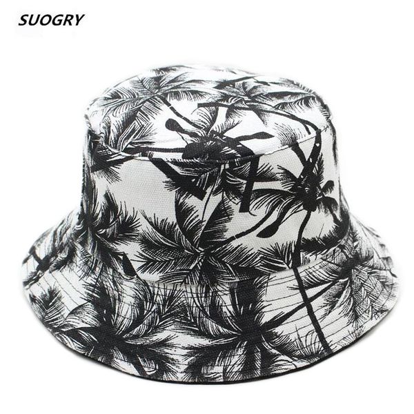

2020 two side reversible coconut tree bucket hat printing hip hop hat for women men panama cap summer fisherman