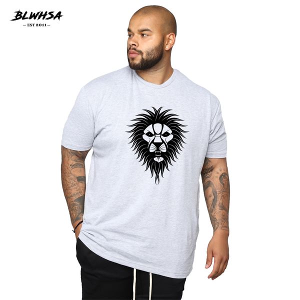 

blwhsh lion printing t shirt men casual short sleeve cotton t-shirt funny black lion printed brand plump men plus shirts