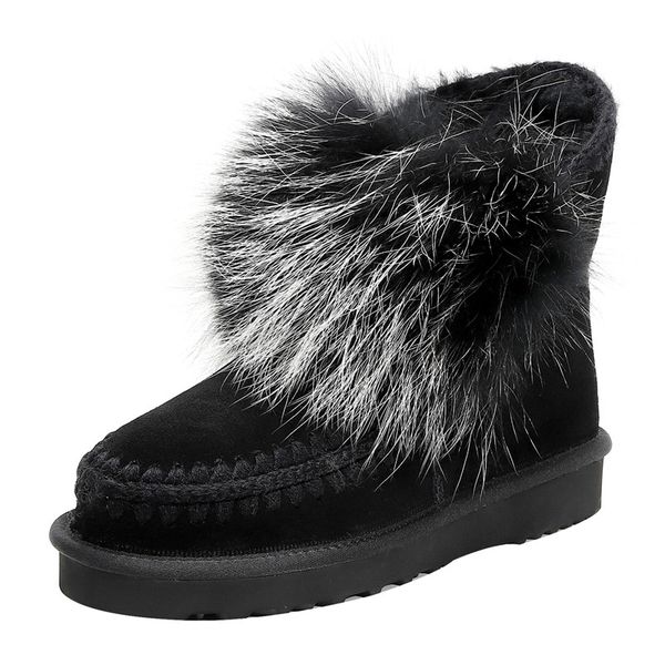 

snow boots plus velvet platform women's boots casual flat ankle women fashion warm women's shoes winter round toe plush, Black