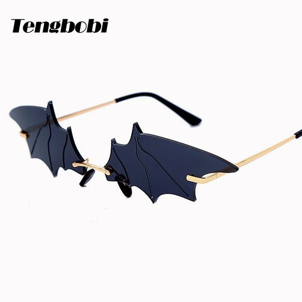 

fashion small bat shape sunglasses women men rimless vintage eyewear trending travel glasses uv400, White;black
