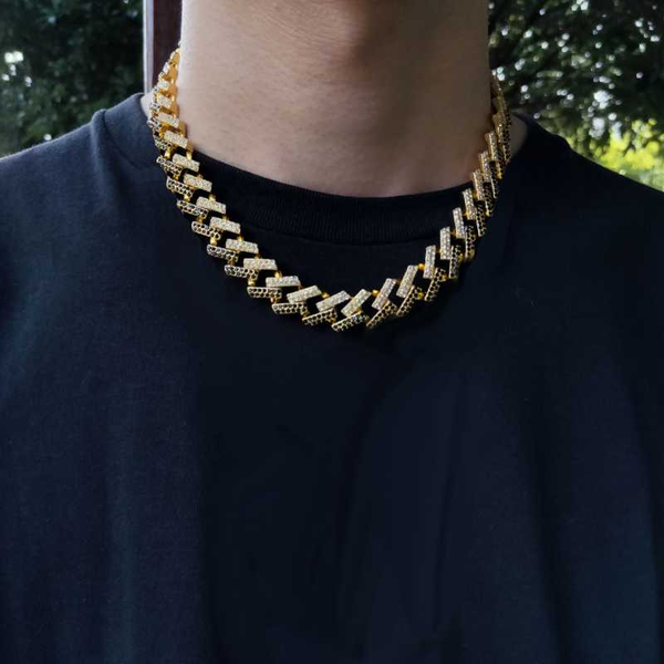 

bling iced out men hip hop fashion miami bracelet cz necklace rhinestones zinc alloy jewelry 15mm cuban chain color zircon, Silver