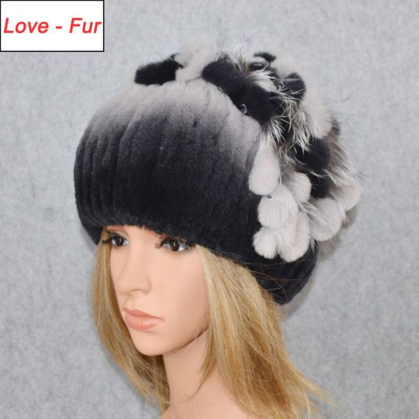 

2020 good elastic knitted real rex fur beanies hats casual women real rex fur hat 100% natural cap, Blue;gray