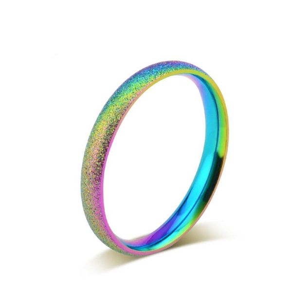 

stainless steel rainbow rings female fashion jewlery minimalist scrub colorful love couple wedding engagement ring women and men, Slivery;golden