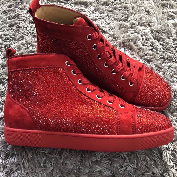 

элегантные страз мужские high top красной подошвой кроссовки обувь женщины повседневная обувь rhinestone роскошная открытый инструкторы eu35, Black