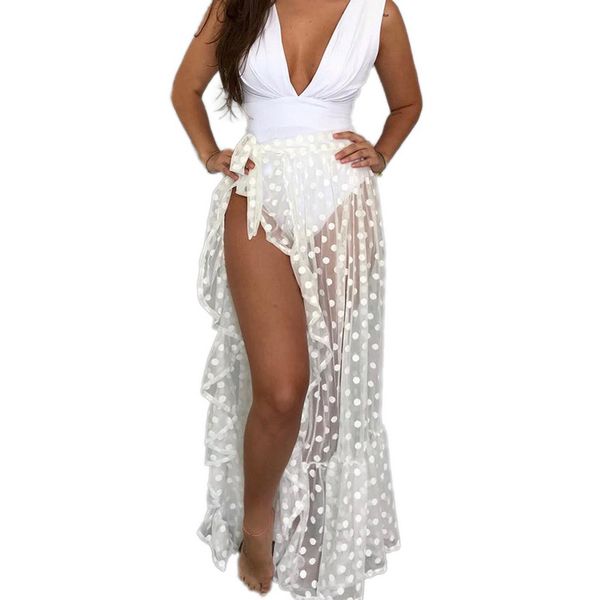 

2020 new women´s beach wrap split skirt mesh sheer beach cover ups vacation sunscreen high waist split bikini skirt, Black