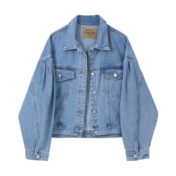 

spring short women loose washed vintage puff sleeve blue denim jacket female harajuku casual jean jackets chaqueta vaquera mujer, Black;brown