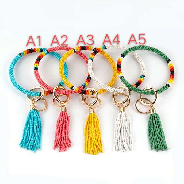 

cross-border fashion millet beads beaded bracelet fitness tassel keychain pendant multi-color optional, Silver