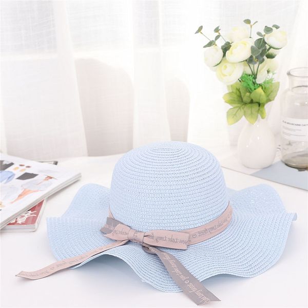 

wide brim hats ly women sun protective strawhat simple bowknot decor beach hat for summer do99, Blue;gray