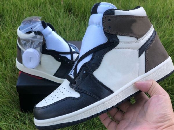 

new dark mocha 1s high og men's basketball shoes black pale 555088-105 outdoor sports shoes size 36-47 with box, White;red
