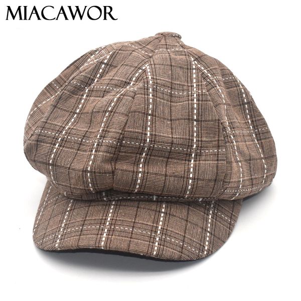 

stingy brim hats miacawor 2021 octagonal women classic casual plaid beret hat girl vintage gorras painter sboy caps c7, Blue;gray