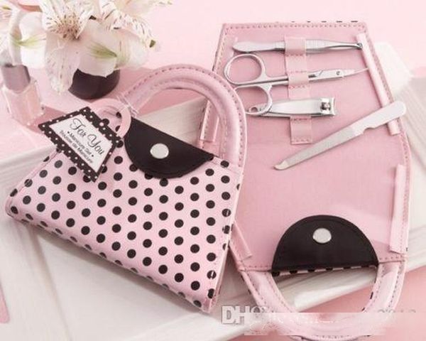 

pink polka dot purse bag clipper pedicure manicure set kit tools finger nail clippers scissors grooming tools