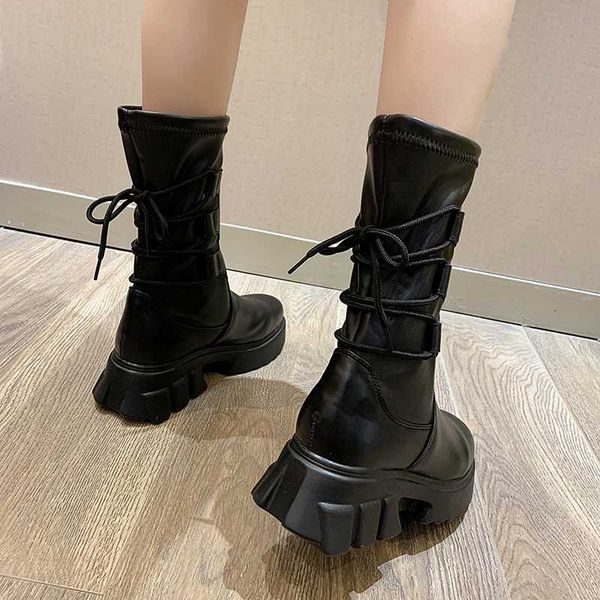 

ботинки женщин 2020 новые дамы случайные черные ботинки моды за перекрестно связаны женские туфли на платформе готические ботинки женщин, Black