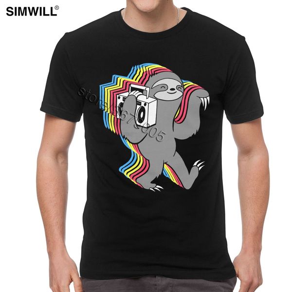 

slow dizzy sloth with radio tee men fashion hip hop t shirts short sleeve cotton leisure t-shirt streetwear funny animal