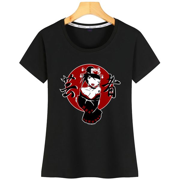 

топы тенниска женщин сексуальный geisha pinup один comic хлопок tshirt подписи