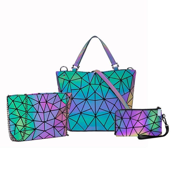 

youse fashion diamond bag new summer luminous wild bucket handbag three-piece set
