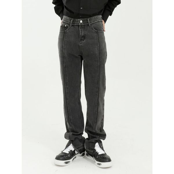 

men's jeans fit denim trousers style pant men casual pants vintage old split high street japan korea hip hop slim male straight mid, Blue