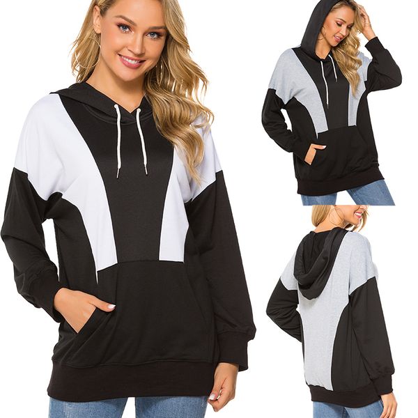 

women's hoodies & sweatshirts black grey patchwork 2021 design women casual sweat girls european korean