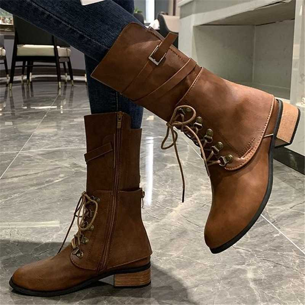 

2020 fashion women boots autumn winter mid calf heels quality leather long comfort round head women high boot sizes 35-43, Black