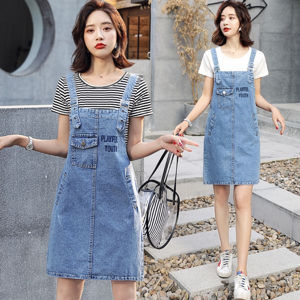 

denim suspender set for women 2020 spring and summer new denim western style dress for younger and slimming suspender dress two-piece set l9, Gray