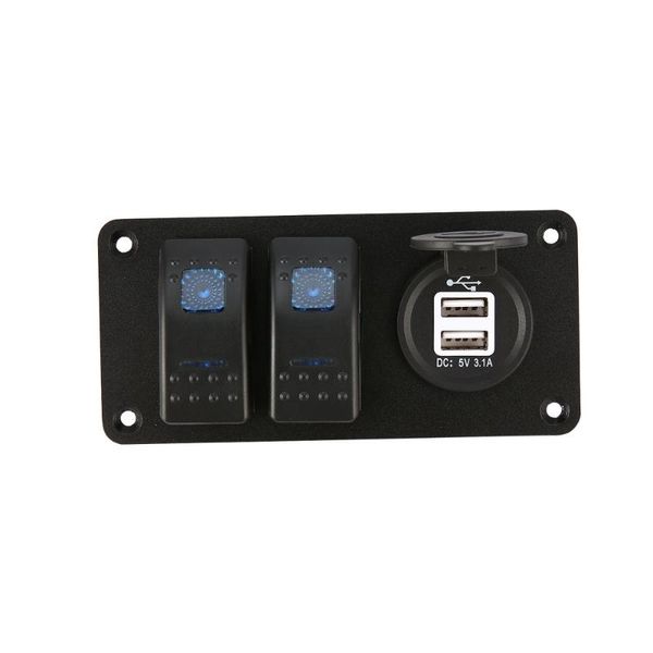 

2 gang car marine boat 5 pin led rocker switch panel breaker 3.1a dual usb ports socket charger waterproof circuit