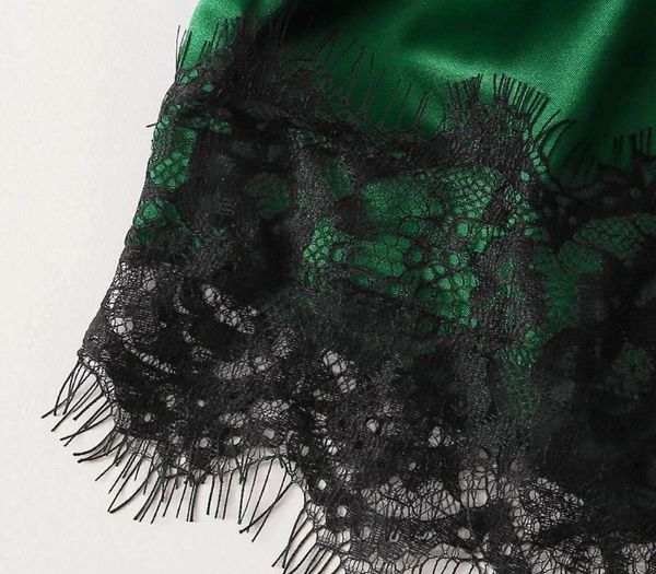 

plus size pajama sets women lace satin spaghetti strap shorts robe set summer casual pijama sleepwear lingerie99, Black;red