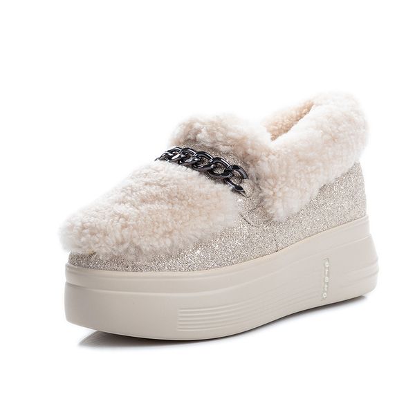 

2020 genuine leather snow boots winter new thick-soled wool sponge cake women's shoes all-match cotton shoes increase in women, Black