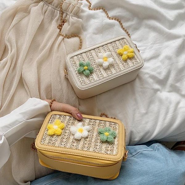 

fashion flower decor shoulder messenger packs hyun a style designer luxury pu woven women small ladies chain crossbody bags new