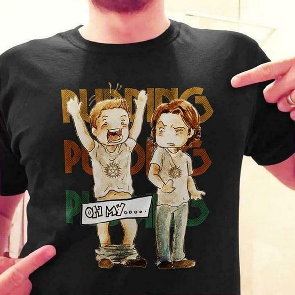 

supernatural 15 years dean and sam oh my pudding black cotton men s-3xl t-shirt superior quality tee shirt
