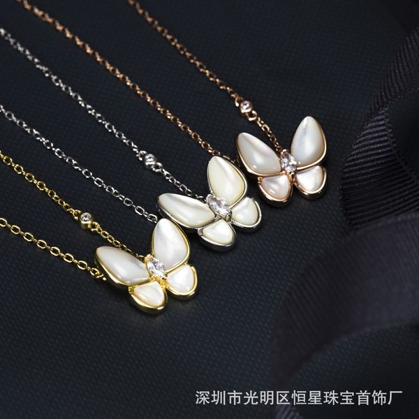 

seiko s925 sterling silver inlaid pure natural white fritillaria necklace classic temperament butterfly pendant choker
