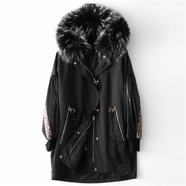 

2020 новая мода подлинная real енот меховым воротником меха кролика ветровки h11, Black