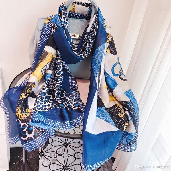 

joker silk scarf for women spring summer bag print long scarves shawls, Blue;gray