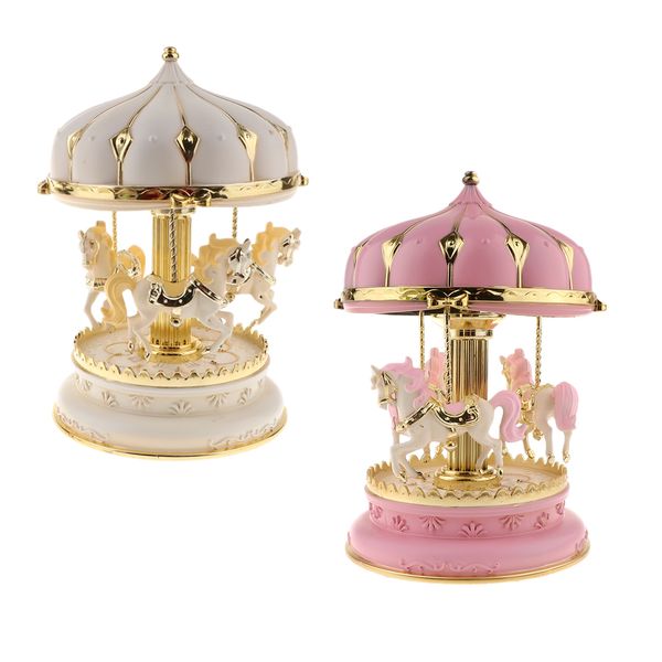 

2pcs merry-go-round resin music box decor carousel horse music box christmas wedding birthday gift