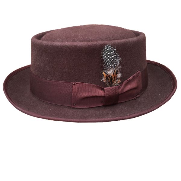 

classic wool felt brown pork pie hat porkpie jazz fedora hat round trilby stingy brim hats t200911, Blue;gray