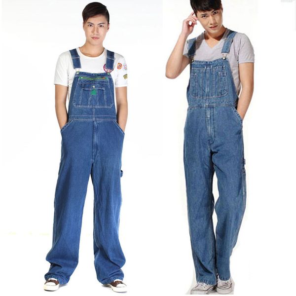 

men's jeans denim overalls for men plus size 28-44 46 48 50 large huge bib pants fashion pocket jumpsuits, Blue