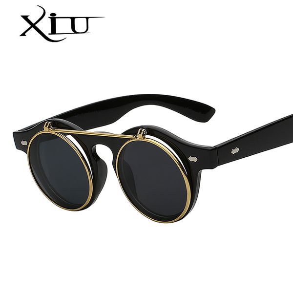 

xiu flip up round shade sunglasses retro vintage men women brand designer sunglasses punk classic eyeglasses uv400, White;black