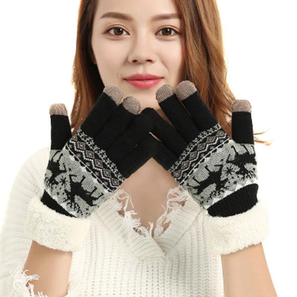 

extra-warm fleece touchscreen gloves knitting thicken for women winter outdoor jl, Blue;gray