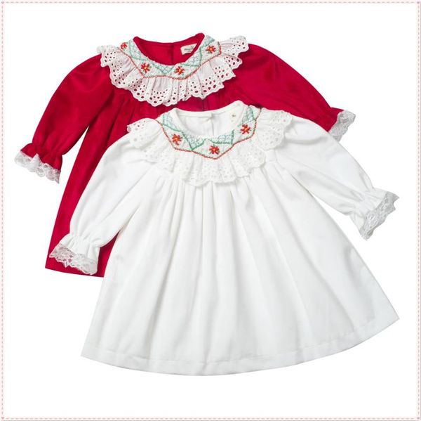

baby girl осень зима красный белый зеленый с длинным рукавом handmade копченый colar velvet куклы платье принцессы для chritmas партии повсе, Red;yellow