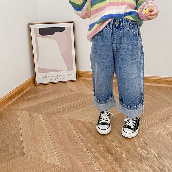 

autumn boys loose solid color all-match jeans baby girls fashion soft denim pants 1-7y, Blue